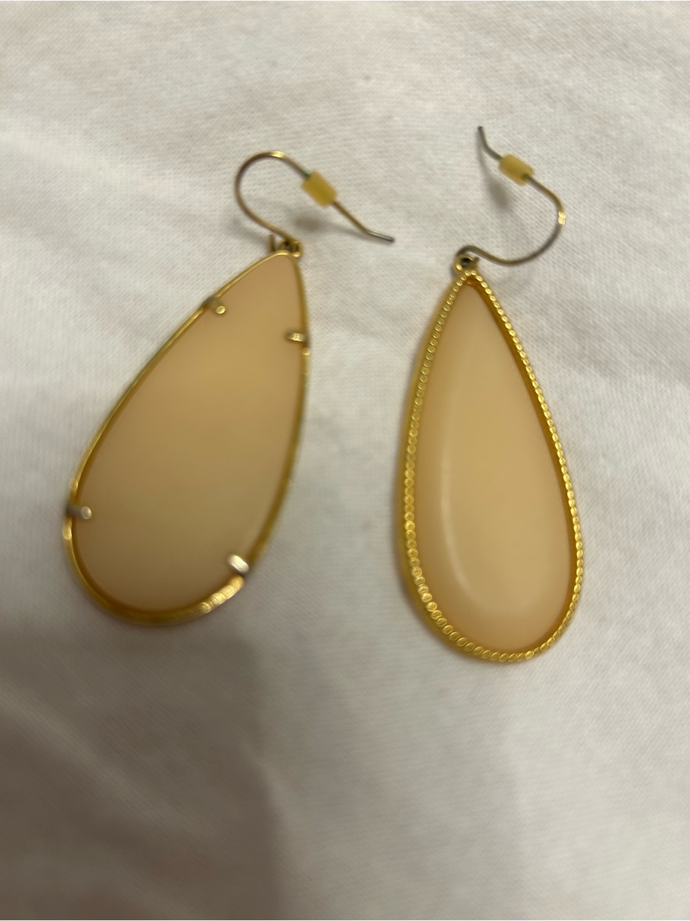 Gold-Trim Teardrop Beige Drop Earrings